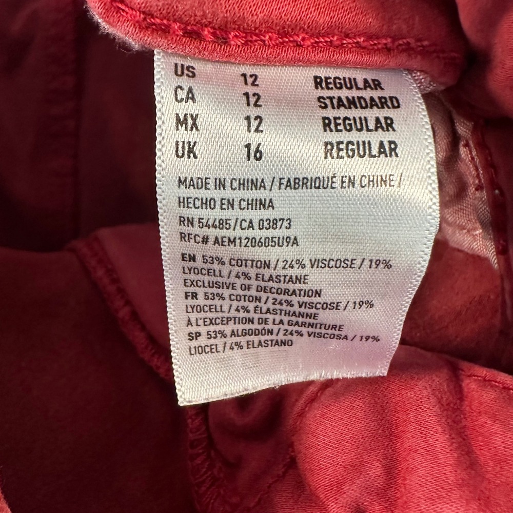 American Eagle Super Stretch Skinny Jeans Red Womens Size 12 Regular Mid Rise - Picture 3 of 12